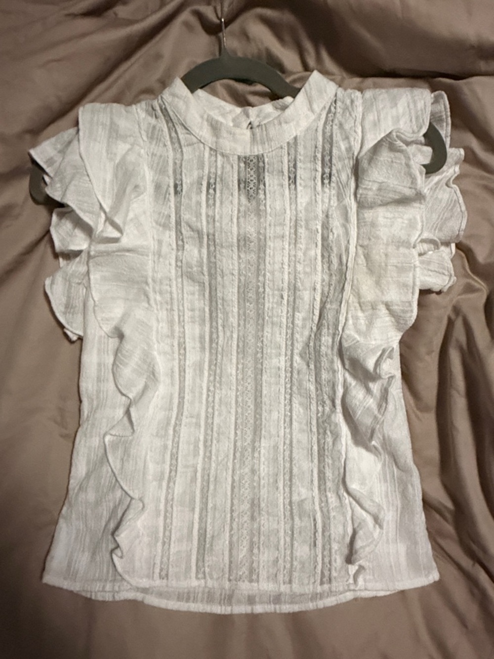 Veronica Beard White Ruffle-Lace Sleeveless Blouse